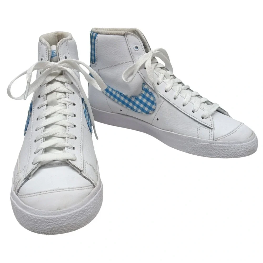 Nike Blazer Mid '77 Women's Size 7.5 White Blue Gingham Plaid Sneakers FD9163-10